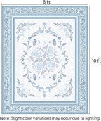 SOULFUL Medium Pile 8x10 Rugs for Living Room - Cozy Soft Underfoot Large Area Rug - Mist Blue Boho Floral - Washable Non-Slip - Perfect for Bedroom Kids Room Under Dining Table Office