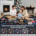Area Rug Living Room Rugs: Floral 5x7 Washable Rug Vintage Soft Boho Non-Slip Carpet Indoor Floor Stain Resistant Large Carpets for Bedroom Dining Room Farmhouse Nursery Hallway Home Office Black