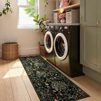 Morebes Floral Washable Rug Runners for Hallways Non Slip, Flower Kitchen Runner Rug 2x6, Boho Botanical Ultra-Thin Soft Floor Carpet for Bathroom Entryway Laundry Room, Black