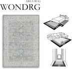 8x10 Blue Washable Area Rug for Living Room Bedroom Neutral Soft Non Slip Rug Low Pile Vintage Distressed Carpet for Dining Room Nursery Office Indoor