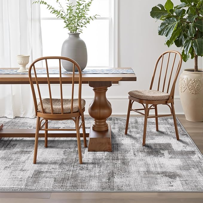 LUMI 4x6 Washable Low-Pile Area Rug for Living Room, Ultra Soft Modern Neutral Grey Rugs Non Slip with Rubber Backing, High Traffic, Stain Resistant Carpets, Ideal for Bedroom, Dining Room