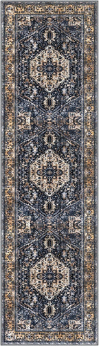 KOZYFLY Runners for Hallways 2x8 Ft Washable Kitchen Runner Rug Boho Runner Rug for Entryway Indoor Gold Navy Printed Oriental Faux Wool Floor Carpet Runner for Bedroom Kitchen Hall