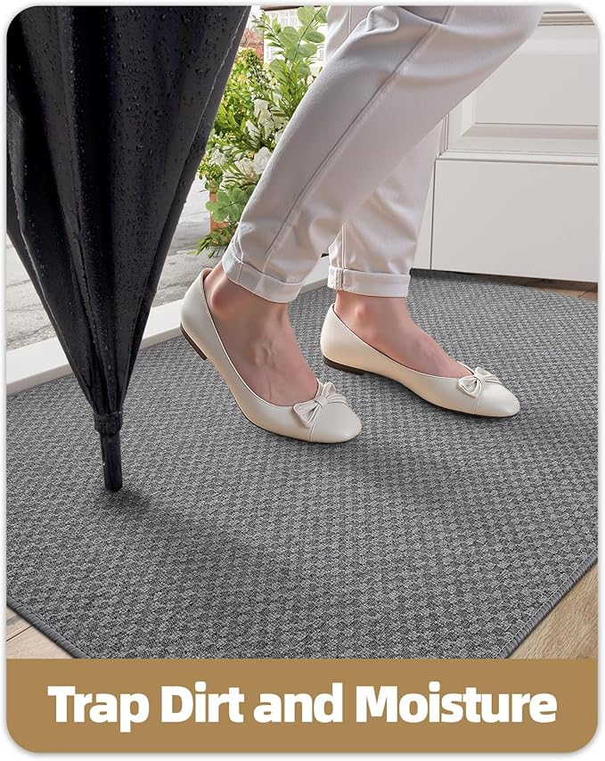 Color&Geometry Large Front Door Mat Indoor Entrance Non Slip Rubber Backed, 32"x48" Indoor Door Mats for Entryway, Dirt Trapper Double Doormat, Washable, Dark Grey (Rolled-up NO Creases)