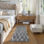 Lahome Moroccan Grey Runner Rug for Hallway - 2x4 Rug Washable Non-Slip Small Rug Lightweight Throw Soft Bath Modern Floor Carpet Runner for Kitchen Entryway Bedroom Laundry Room