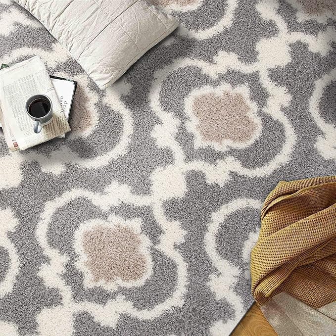 Rugshop Cozy Moroccan Trellis Indoor Shag Area Rug 6'6"X 9' Gray/Cream