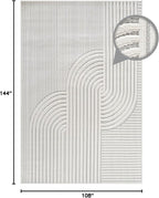 CAMILSON Modern Rug 9x12 Luxury Swirl Curved Large Micro Loop Area Rugs Soft High-Low Pile Stain Resistant Easy to Clean Non-Shedding Durable Living Room Kitchen Indoor Carpet (White)
