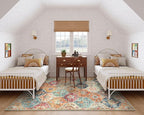 Lahome Moroccan 5x8 Area Rug, Ultra-Thin Washable Rugs for Living Room Bedroom, Soft Large Oriental Non-Slip Non Shedding Throw Large Carpet for Dining Room Office, Cream/Multi