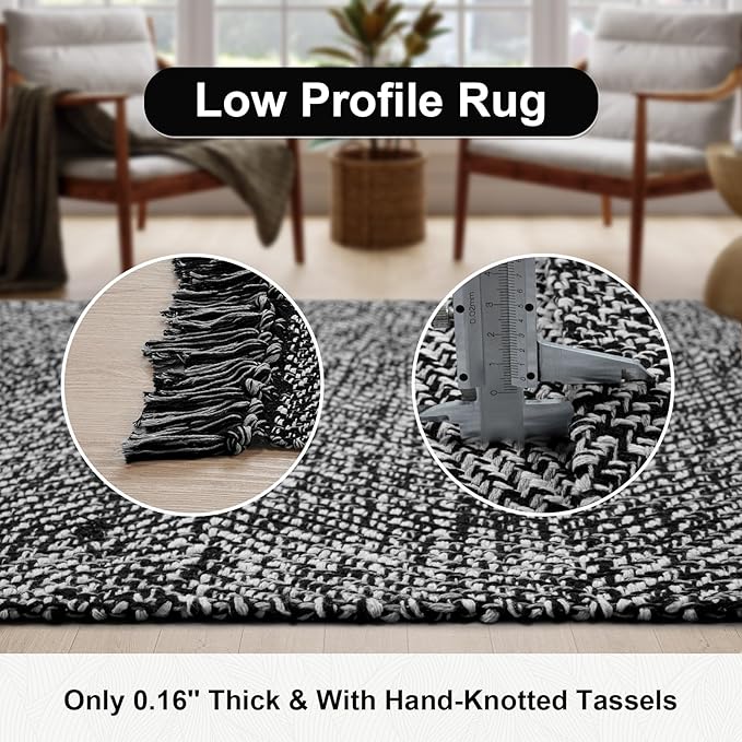 Collive Hallway Runner Rug, 2' x 6' Hand-Woven Reversible Washable , Black Cotton Modern Farmhouse Laundry Room Rug Long Carpet for Bathroom Sink Foyer Bedroom