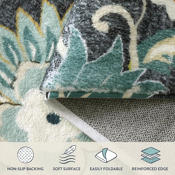 Lahome Floral Washable Rugs Runners - 2x4 Area Rug Low-Pile Non-Slip Rugs for Entryway Runner Small Throw Soft Bathroom Rug Runner Bedside Rug, Boho Blue Paisley Carpet Runners for Hallway Kitchen