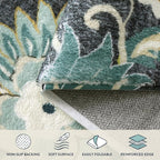 Lahome Floral 5ft Round Rug - Washable Large Boho Round Rug for Living Room Non-Slip Throw Circle Rug for Dining Room Table, Soft Blue Paisley Print Floor Carpet for Bedroom Office Kitchen Entryway