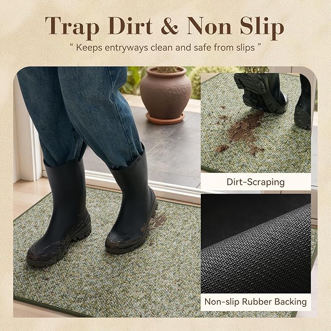 MontVoo Door Mat Indoor Entrance Doormat, Absorbent Durable Rubber Non Slip Front Door Mat for Inside Entry Entryway Dirt Trapper Welcome Mat, Green 32''x48''