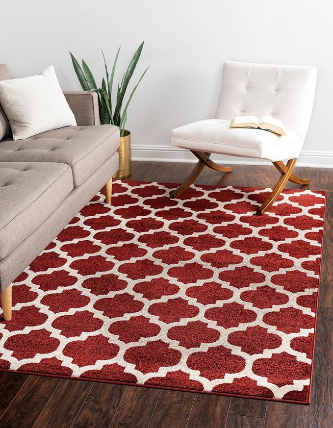 Rugs.com Lattice Collection Rug – 10x13 Dark Terracotta Medium-Pile Rug Perfect for Living Rooms, Large Dining Rooms, Open Floorplans