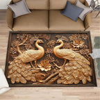 Peacock Rugs for Bedroom - 6x8 Rug, European Style Area Rugs for Living Room, Peacock Decor Carpet, Gold Peafowl Washable Area Mat, Luxury Carpet - Peafowl Home Decor & Gifts