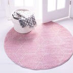 Unique Loom Trellis Frieze Collection Area Rug - Geometric (7' Round, Light Pink/ Ivory)
