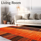 Flatwoven High Traffic Area Rug 5x7, Burnt Orange Copper Fiery Abstract Shape Floor, Non Slip, Stain Resistant, Washable Area Rugs for Living Room, Bedroom (Orange, 5x7)