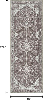 Bloom Rugs Washable Non-Slip 10 ft Runner - Dark Brown Traditional Medallion Runner for Entryway, Hallway, Bathroom, and Kitchen - Exact Size: 2.5' x 10'