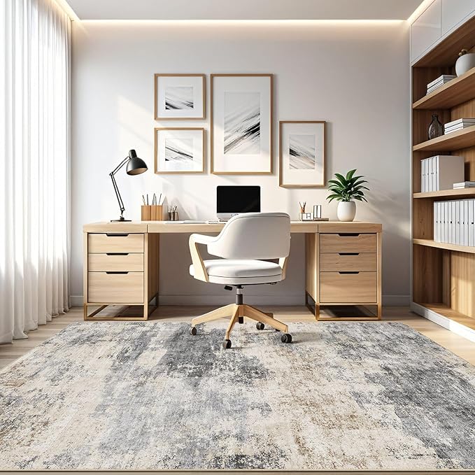 7x9 Area Rugs Living Room: Washable Large Abstract Modern Soft Rug Stain Resistant Indoor Floor Non Slip Accent Carpet for Bedroom Nursery Playroom Dining Room Office Dorm Home House- Grey Brown