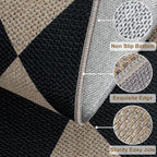 Easy Jute Checkered Runner Rug, 2.6x10 Black Modern Washable Rugs Runner for Hallway Non-Slip Kitchen Runner Rug, Geometric Diamond Indoor Outdoor Carpet for Porch Laundry Entryway