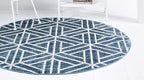 Rugs.com Lattice Trellis Collection Rug – 8 Ft Round Blue Low-Pile Rug Perfect for Kitchens, Dining Rooms