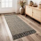 Collive Washable Kitchen Runner Rug, Modern Farmhouse Hand Woven Entryway Rugs Non Slip, Cotton Reversible Bathroom Carpet for Bedroom Hallway Foyer Back Door Decor, Natural/Black 2 x 4.3 ft