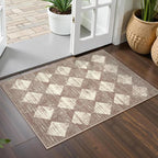Lahome Moroccan Treills Area Rug - 2x3 Small Beige Bathroom Rug Door Rugs for Entryway Indoor, Checkered Washable Non Slip Throw Carpet for Bathroom Powder Room Kitchen Bedroom Front Door
