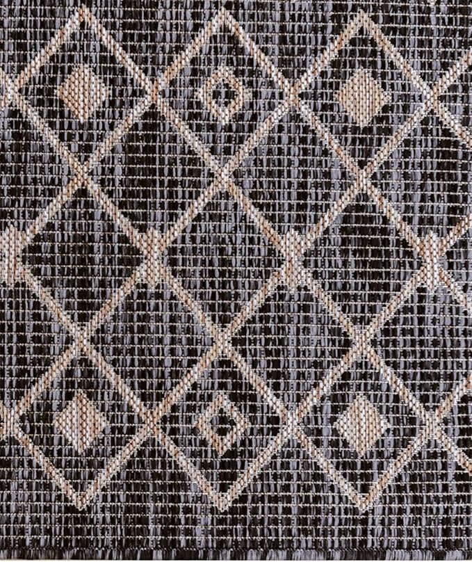 Unique Loom Outdoor Trellis Collection Area Rug - Tribal Trellis (10' 8" Square, Charcoal Gray/ Natural)