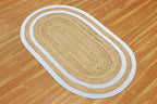 Oval Runner 3x12 Kilim Jute Runner Natural Oval Thick 0.27" Solid Design Beige White Hand Braided Jute Flatweave Mat Handmade Boho Indoor Outdoor Rugs for Hallway Enterway Staircases Corridor