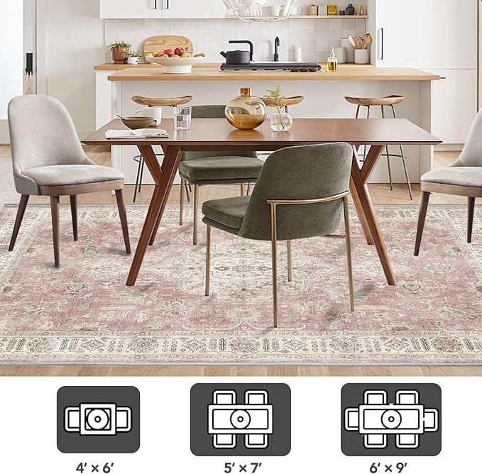 6’x9’ Washable Area Rugs for Living Room Bedroom Foldable Low Pile Non Slip Area Rugs for Dining Office