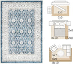 jinchan Floral 8x10 Area Rug for Living Room Machine Washable Vintage Distressed Boho Design Throw Rug Stain Resistant Carpet Low-Pile Thin Non-Slip for Bedroom Dining Room Nursery (8‘x10', Dark Blue)