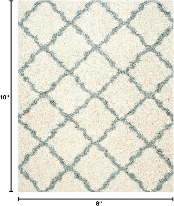 SAFAVIEH Area Rug 8x10 - Dallas Shag Collection - Large - Ivory & Light Blue, Trellis Pattern, Non-Shedding & Easy Cleaning, Plush Thick Pile, Ideal for Living Room, Bedroom, Dining Space (SGD257J)