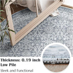 jinchan Round Rug 8ft Washable Circle Soft Rug - Low Pile Vintage 8'Round Indoor Grey Floral Print Stain Resistant Boho Carpet Ultra-Thin Non-Slip for Living Room Bedroom Dining Room Kitchen