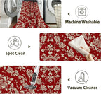 Red Flower Carpet for Living Room, 3x5 Non-Slip Washable Low Pile Abstract Design Rug, Space Saving Area Rug for Bedroom, Dining Room