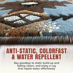 YHSF South West Native American Area Rug C318 - Easy Clean, Thick, Soft, Durable Native Tribal American Indian Inspired Rug for Bedroom/Living Room and More - Blue-Brown, 2 Feet x 3 Feet 4 Inches