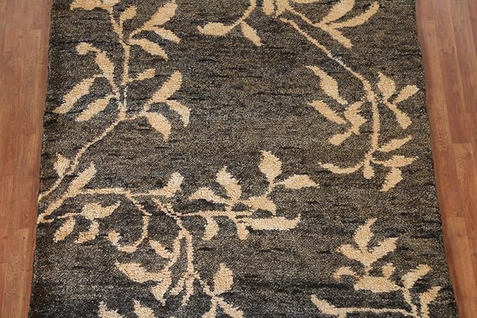 Rug Source Modern Collection 5x7 Area Rug, Hand Knotted Black Floral Rug, Oriental Jute Carpet for Bedroom, Living Room, Dining Room