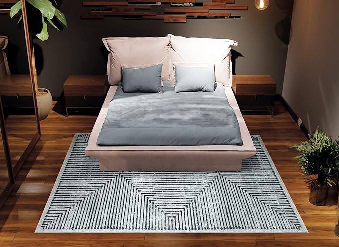 Bloom Rugs Caria Washable Non-Slip 6x9 Rug - Ivory/Black Striped Area Rug for Living Room, Bedroom, Dining Room, and Kitchen - Exact Size: 6' x 9'