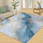 2x3 Abstract Marble Rugs for Entryway - Blue-White-Marble Small Area Rugs, Luxury Stone Pattern Laundry Room Carpet Non Slip Accent Throw Rug for Bathroom Kitchen Sink Front Door