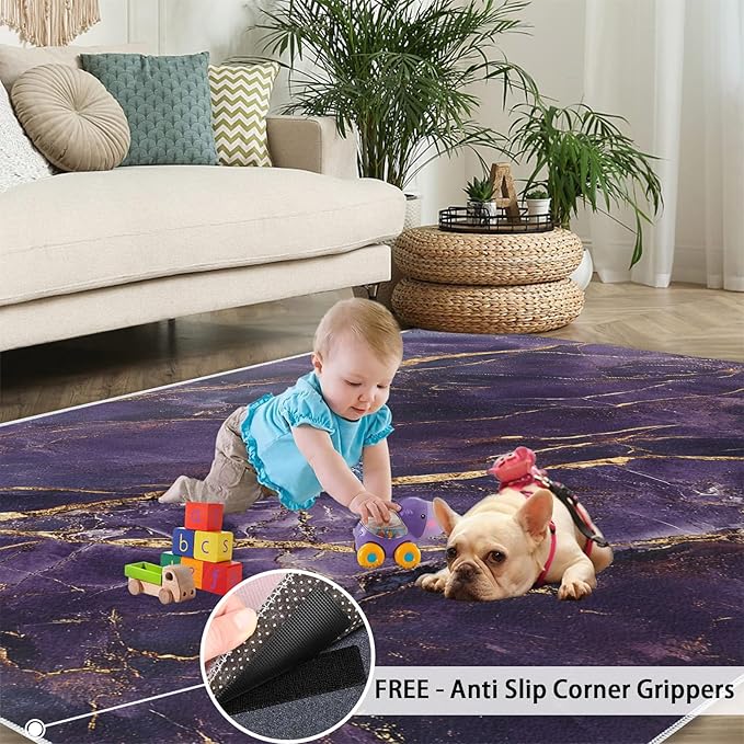 6x8 Abstract Marble Classroom Rugs - Purple-Marble Playroom Rug, Luxury Stone Pattern Carpet Area Rug for Girls Bedroom Kids Room Basement Office Classroom