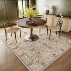 6x9 Washable Rug Vintage Fade Resistant Boho Distressed Non-Slip Indoor Large Carpet Low Pile Lightweight & High-Traffic Safe for Bedroom, Dorm, Playroom - Farmhouse Decor