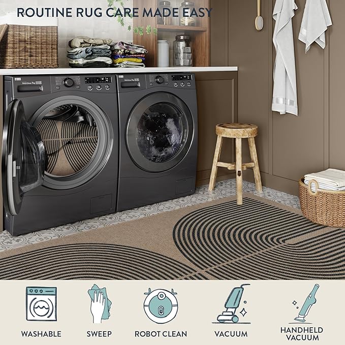 Lahome Modern Rainbow Easy Jute Outdoor Runner Rug, 2x6 Runners for Hallways Washable Laundry Room Rug, Farmhouse Non Slip Indoor Outdoor Carpet for Kitchen Floor Entryway