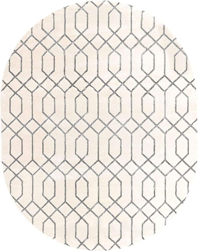 Unique Loom Marilyn Monroe Glam Collection Area Rug - Trellis (7' 10' x 10' Oval, White Silver/ Silver)