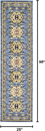 Unique Loom Taftan Collection Border Geometric Tribal Inspired Design Area Rug (2' 2 x 8' 2 Runner, Light Blue/ Gold)