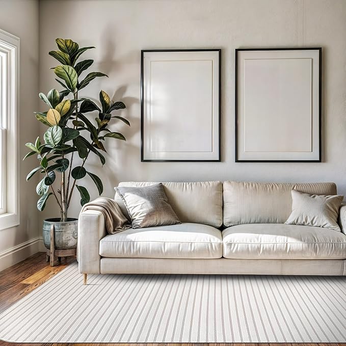 Beverly Rug Modern Geometric Area Rug 4x6 Low-High Pile Durable Soft Abstract Striped Indoor Rugs for Living Dining Room Office Stain Resistant Non Shedding Casual Indoor Carpet Beige White 4 x 6