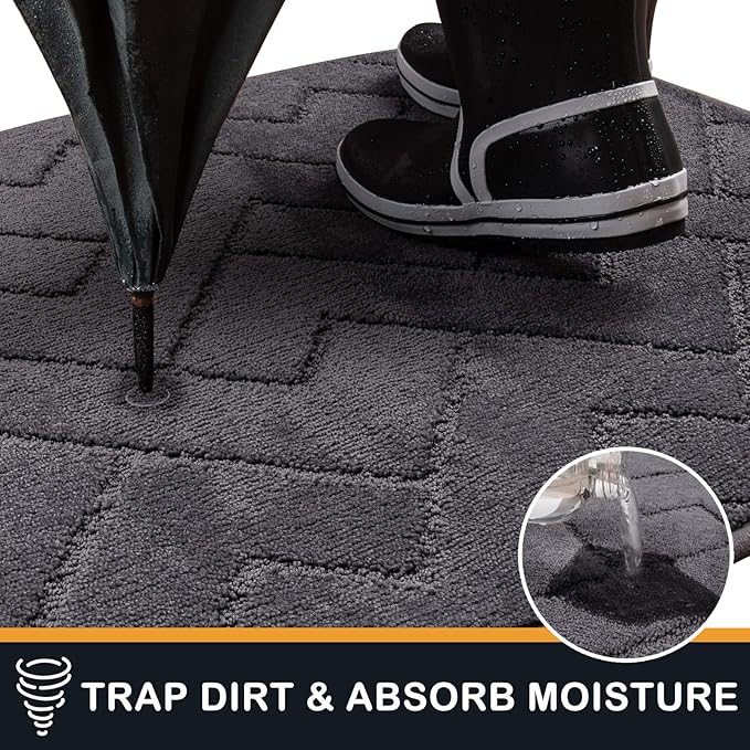 PURRUGS Dirt Trapping Door Mat 24" x 35.5", Non-Slip Machine Washable Entry Rug, Shoe Scraper, Dog Doormat, Super Absorbent Welcome Mat for Front & Back Door, Muddy Wet Shoes & Paws