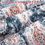 SERISSA 5x7 Boho Area Rug, Washable Large Rugs for Living Room, Ultra Soft Non-Slip Bedroom Rug Print Distressed Vintage Tribal Farmhouse Carpet Blue Orange Rug for Dining Room Dorm Office Home Decor