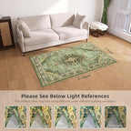 Deerly Green Rug 3x5 Area Rug with Non-Slip Backing, Washable Rugs for Bedroom Living Room Kitchen, Distressed Carpet Printed Low-Pile Soft Dorm Rug Room Decor(Border Green)