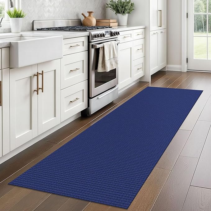 Braided Runner Rug 2x7 Ft Washable Runners for Hallways Kitchen Runner Rug Rubber Backed Cotton Entryway Runner Indoor, Woven Floor Carpet for Hall Kitchen Bedroom, Royal Blue/Navy