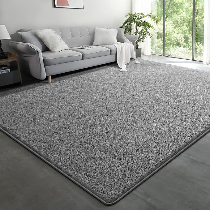 Large Modern Area Rugs for Living Room Bedroom, 7x10 Feet Grey Ultra Soft Solid Thickened Memory Foam Indoor Minimalist Carpets, Non-Slip Comfy Rugs for Boys Girls Nursery Kids Room Home Décor
