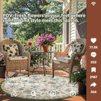 jinchan Elora 7ft Floral Round Rug for Dining Room Washable Living Room Rug Vintage Romance Design Non Slip Indoor Floor Cover Lightweight Low-Profile Throw Carpet for Bedroom Porch Patio, Green/Beige