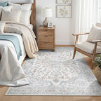 Wonnitar 5x7 Washable Area Rugs, Blue Vintage Floral Rug for Bedroom Decor, Soft Cozy Low Pile Non-Slip Boho Floor Carpet for Living Room Kids Room Office Indoor Décor