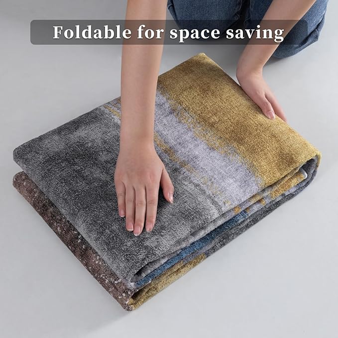 Ciicool 5ft Round Washable Rug, Modern Abstract Circle Rugs, Non-Slip Thin Lightweight Rug Yellow Blue Circular Print Distressed Carpet for Bedroom Living Room Under Dining Table Home Office Decor